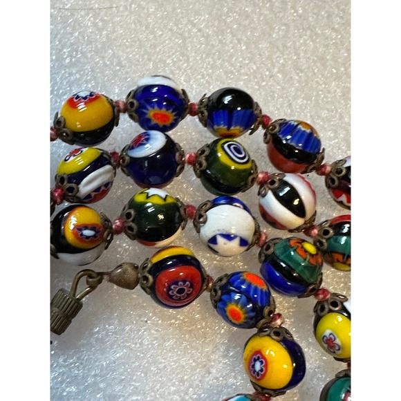 Art Deco Millefiori Art Glass Bead Necklace 25" - Picture 4 of 6